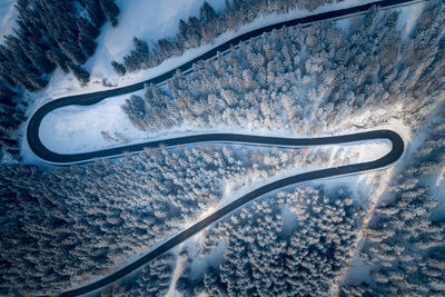 High angle view of aircraft wing during winter