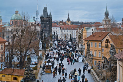 High angle view of buildings in town