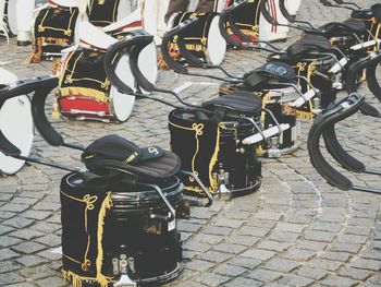 High angle view of marching band on footpath