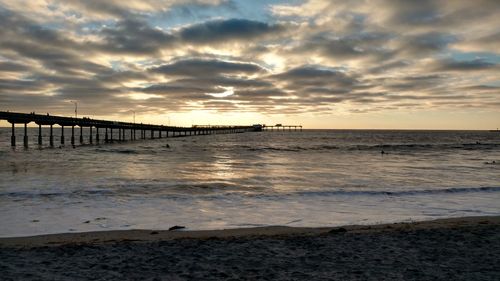 Scenic view of beach against cloudy sky