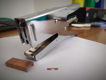 High angle view of staple machine