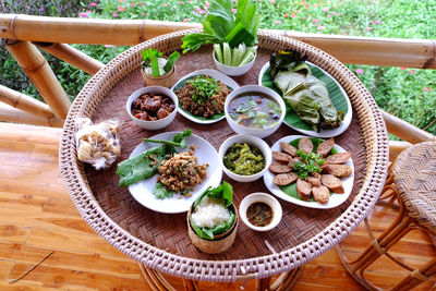 High angle view of food on table