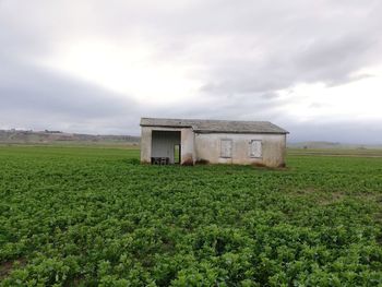 House on field against sky