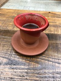 High angle view of tea cup on table