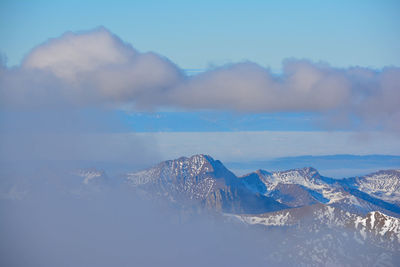 Scenic view of mountains against sky during winter