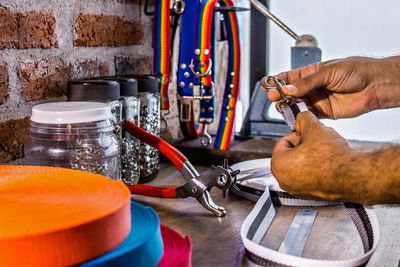 Man working on barbecue grill