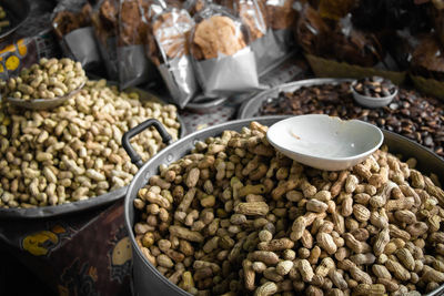 High angle view of peanuts n market for sale