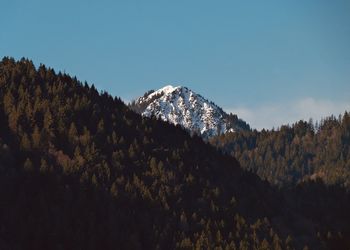 Scenic view of snowcapped mountains against clear sky