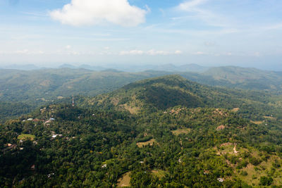 Aerial view of mountains with rainforest and clouds. sri lanka.