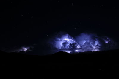 Panoramic view of silhouette mountain against sky at night
