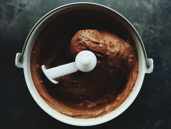 High angle view of chocolate ice cream