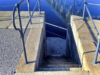 High angle view of steps leading towards staircase