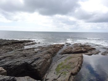 Scenic view of sea against cloudy sky