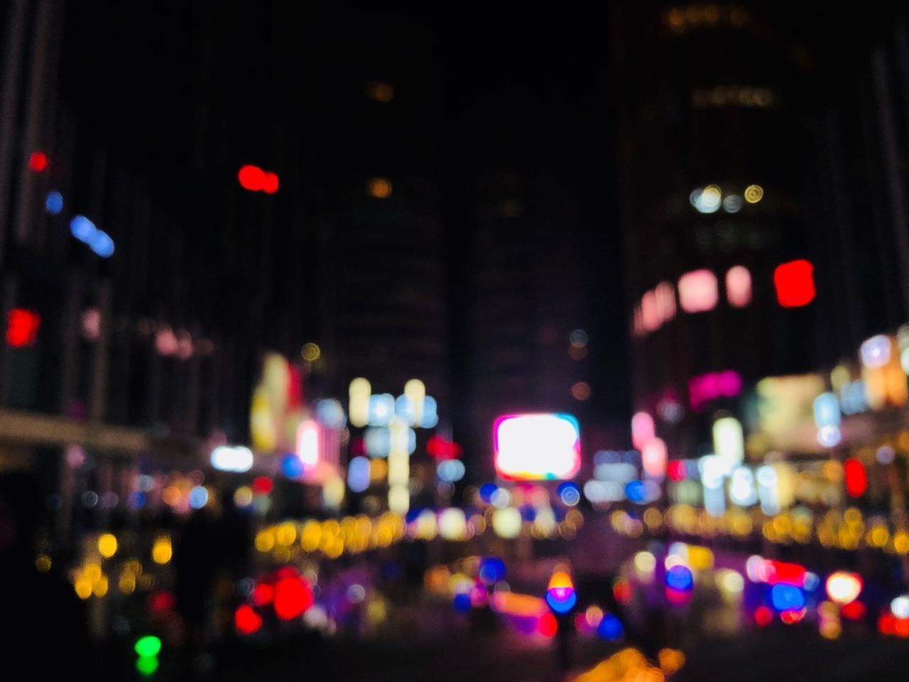 DEFOCUSED LIGHTS IN CITY AT NIGHT