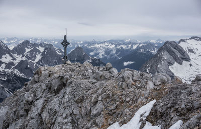 Scenic view of snowcapped mountains against sky