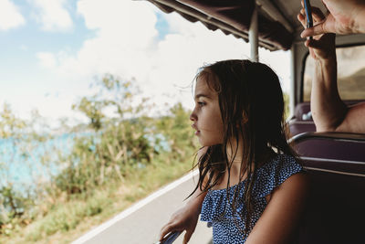 Young girl in caribbean spring break travelings with kids