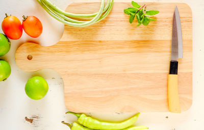 High angle view of chopped vegetables on cutting board