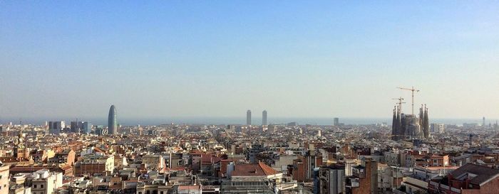 Panoramic view of cityscape against clear sky