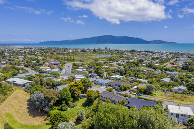 High angle view of townscape against sky