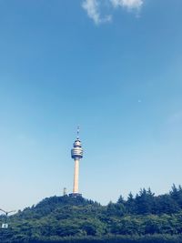 Low angle view of communication tower against sky