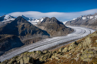 Landscape of glacier, mountain and sky. aletsch glacier. bettmeralp, valais canton, switzerland. 