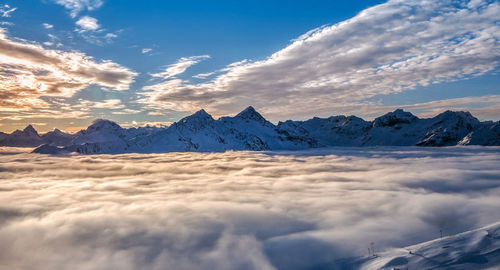 Scenic view of snowcapped mountains against sky