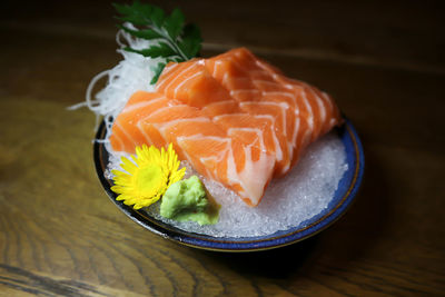 Close-up of fish in plate on table