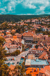 High angle view of townscape against sky