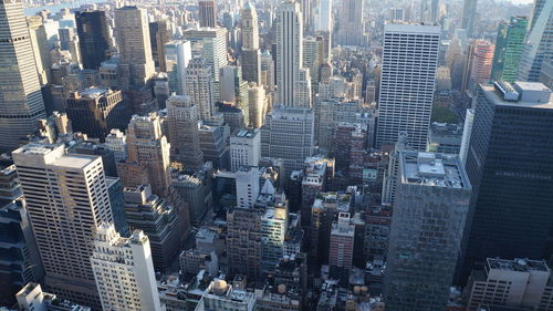 High angle view of modern buildings in city