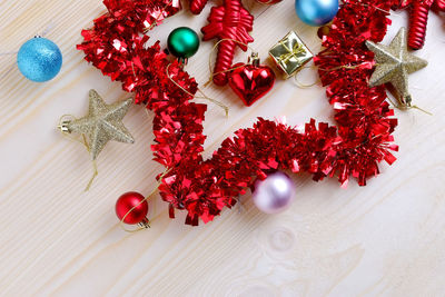 Directly above shot of christmas decoration on table