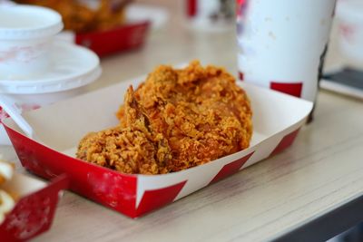 High angle view of food in plate on table