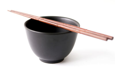 Close-up of tea cup against white background