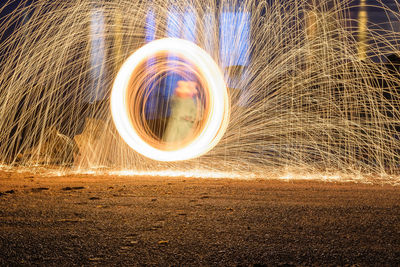 Light trails on field at night