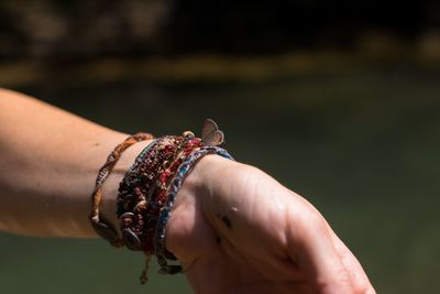 Cropped hand of woman with insect