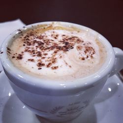 Close-up of cappuccino on table