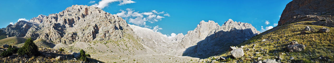 Panoramic view of rocky mountains against sky