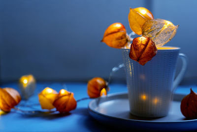 Close-up of christmas decorations on table