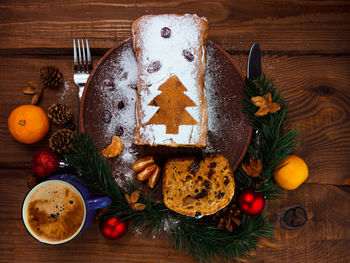 High angle view of christmas decoration on table