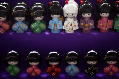 High angle view of ichimatsu dolls for sale at shop