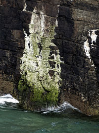 Close-up of rock formation in water