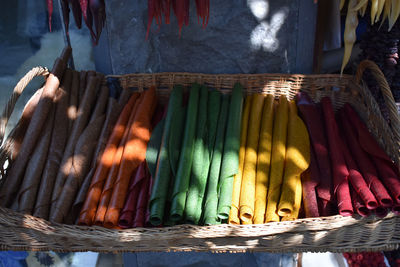 Close-up of multi colored vegetables for sale in market