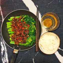 High angle view of food on table