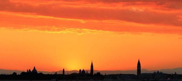 Silhouette of buildings at sunset