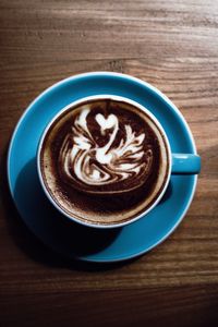 High angle view of cappuccino on table