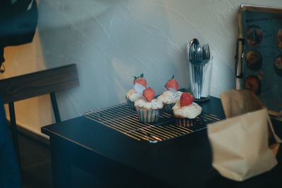 High angle view of breakfast on table at home