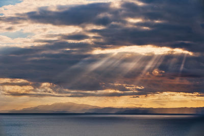 Scenic view of sea against dramatic sky