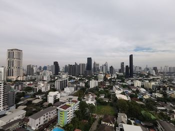 High angle view of buildings against sky