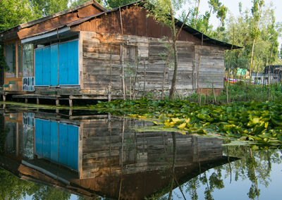 Reflection of built structures in lake