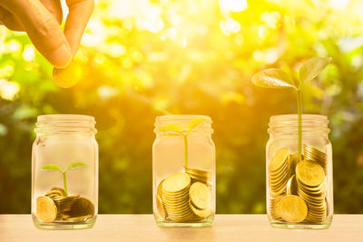 Close-up of glass jar on table