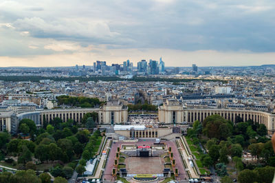 Areal view of paris looking to la defence the business and financial centre of france